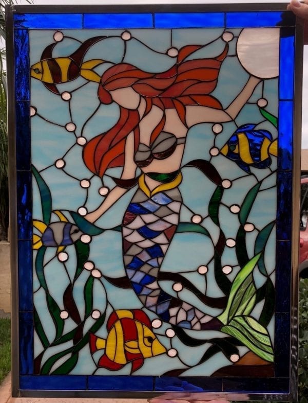 Exquisite! Mermaid & Jewels Stained Glass Window Panel