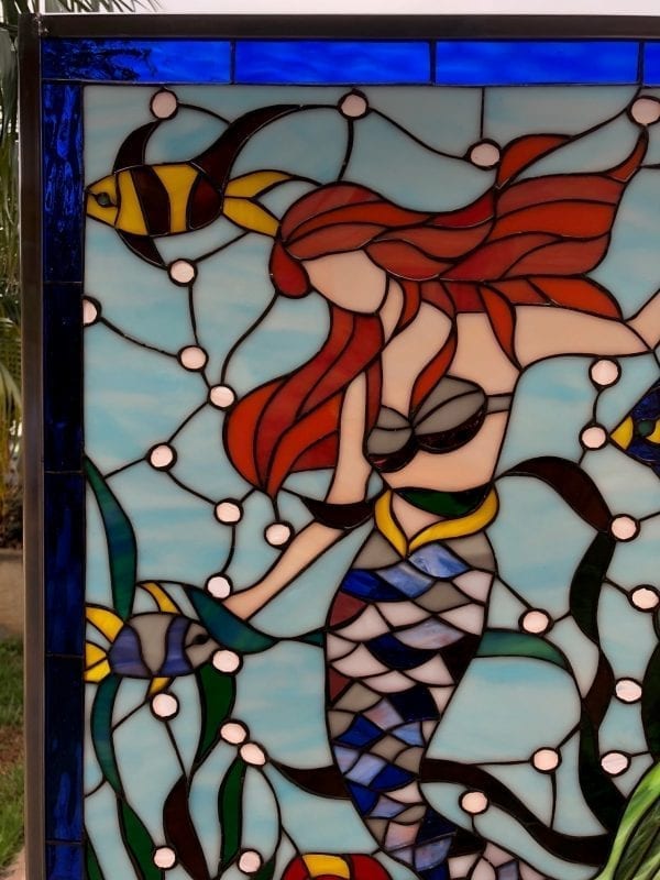Exquisite! Mermaid & Jewels Stained Glass Window Panel