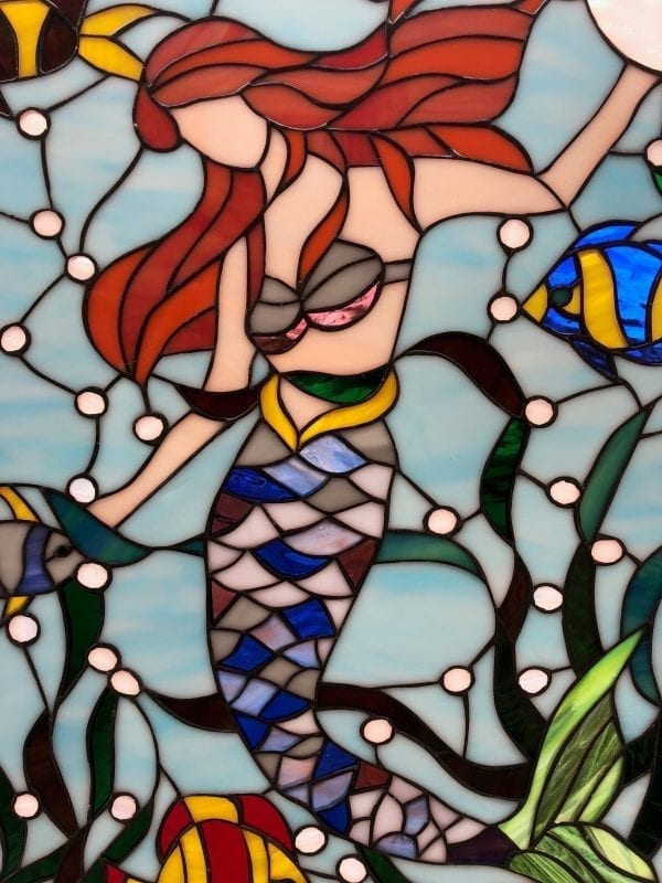 Exquisite! Mermaid & Jewels Stained Glass Window Panel