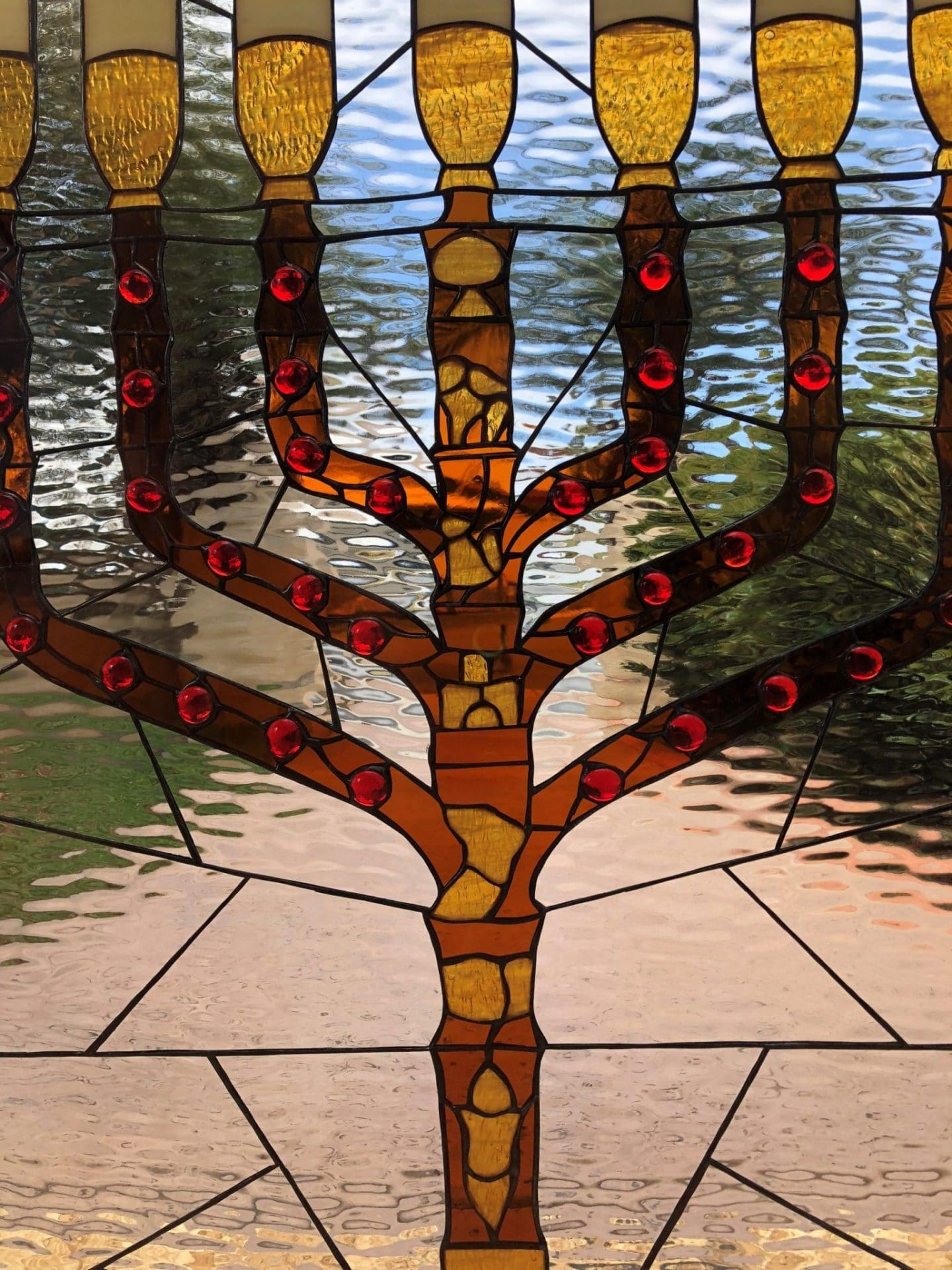 Beautiful! Jewish Menorah Stained Glass Window Panel