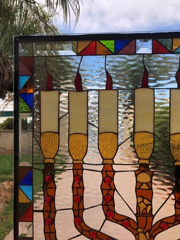 Beautiful! Jewish Menorah Stained Glass Window Panel