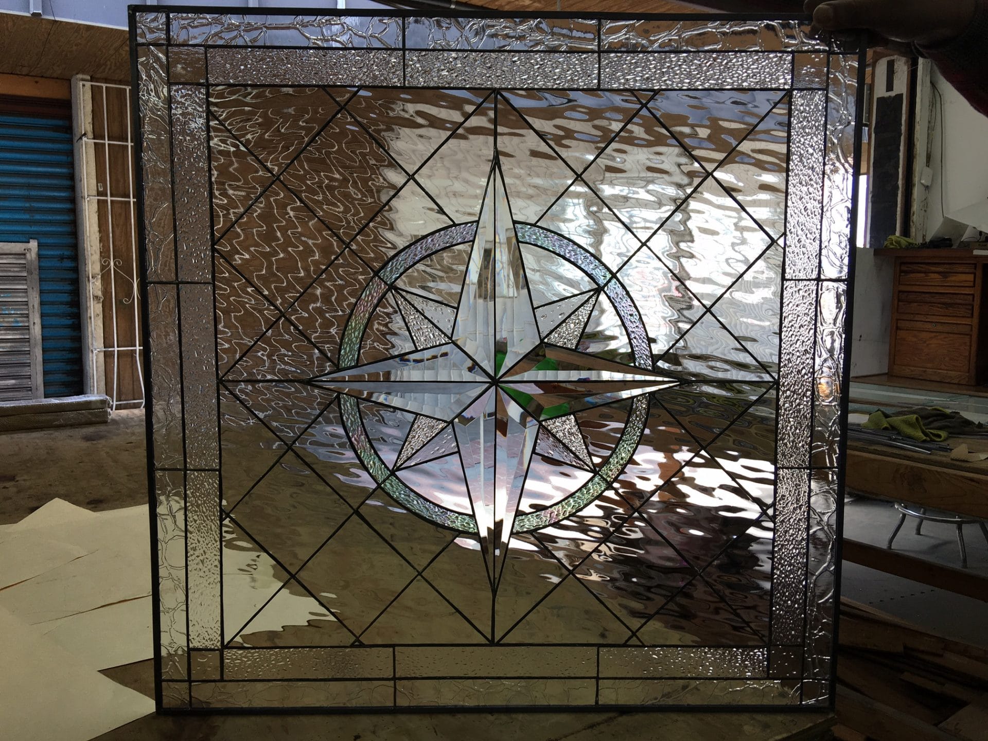 So Beautiful! The “Beveled Maywood” Compass Leaded Stained Glass Window