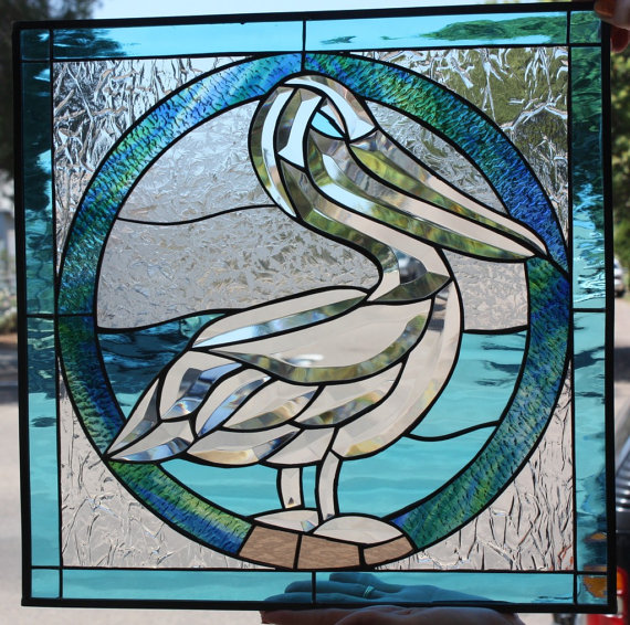 Wow! Hand Beveled & Stained Glass Pelican Leaded Stained Glass Window
