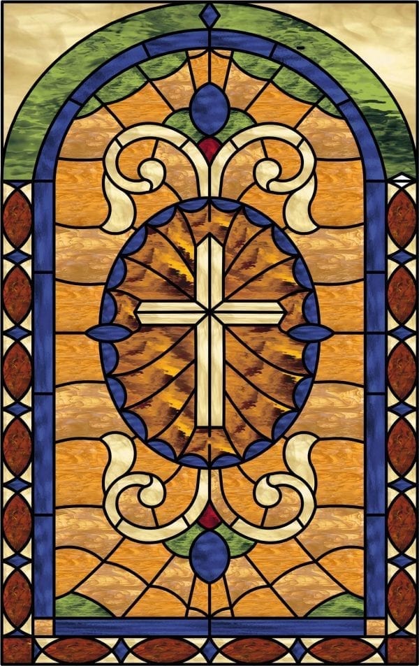 Very beautiful! Ornate Cross Stained Glass Window Panel #3