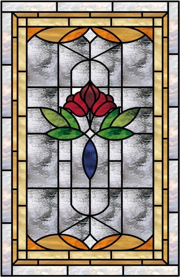 Insulated and pre-installed in vinyl frame! Victorian Rose #2 Style Stained Glass Window