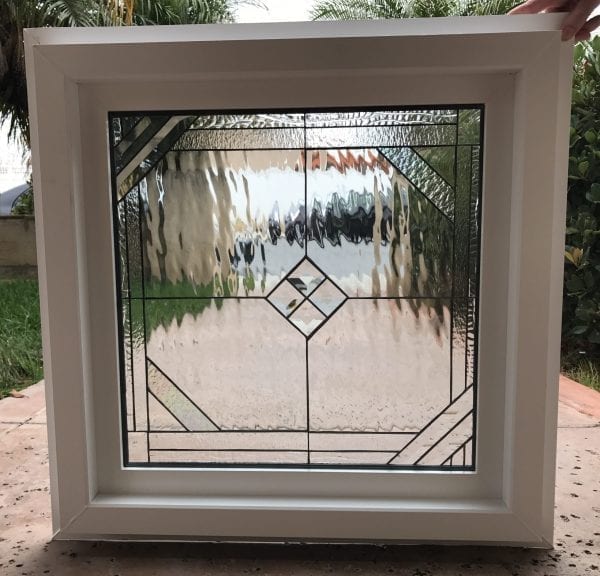 Install ready! Vinyl Framed and Insulated The "Del Mar" Leaded Stained Glass & Beveled Window