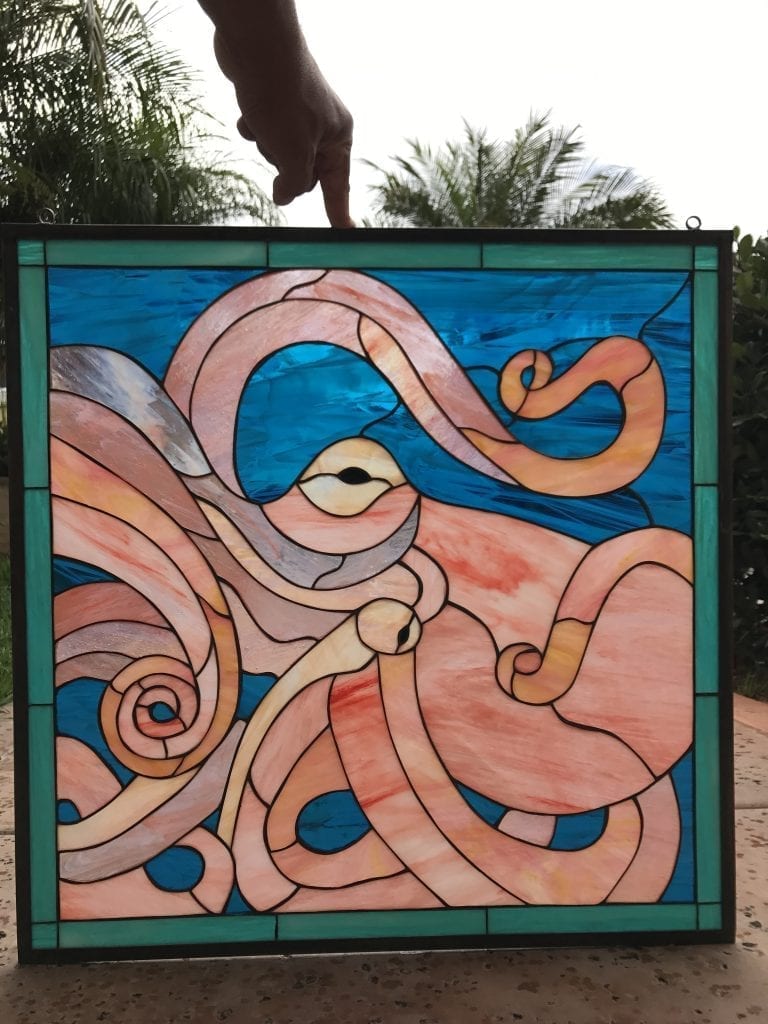 Amazing! Octopus Leaded Stained Glass Window Panel