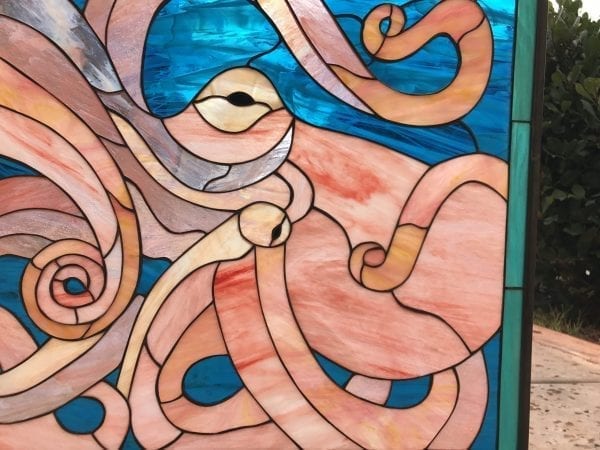 Amazing! Octopus Leaded Stained Glass Window Panel