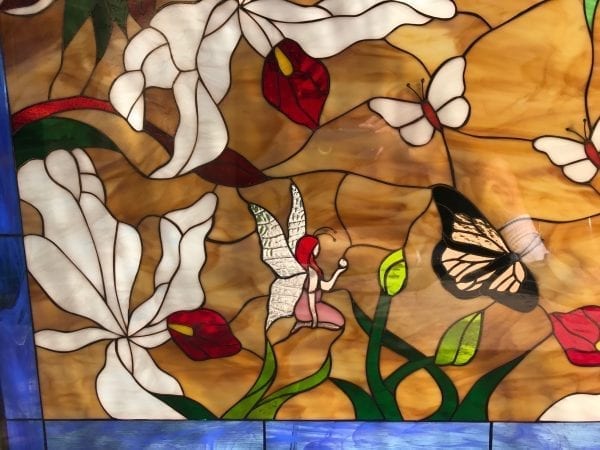 Gorgeous Wild Orchids, Butterfly and Fairies Large Stained Glass Window Panel