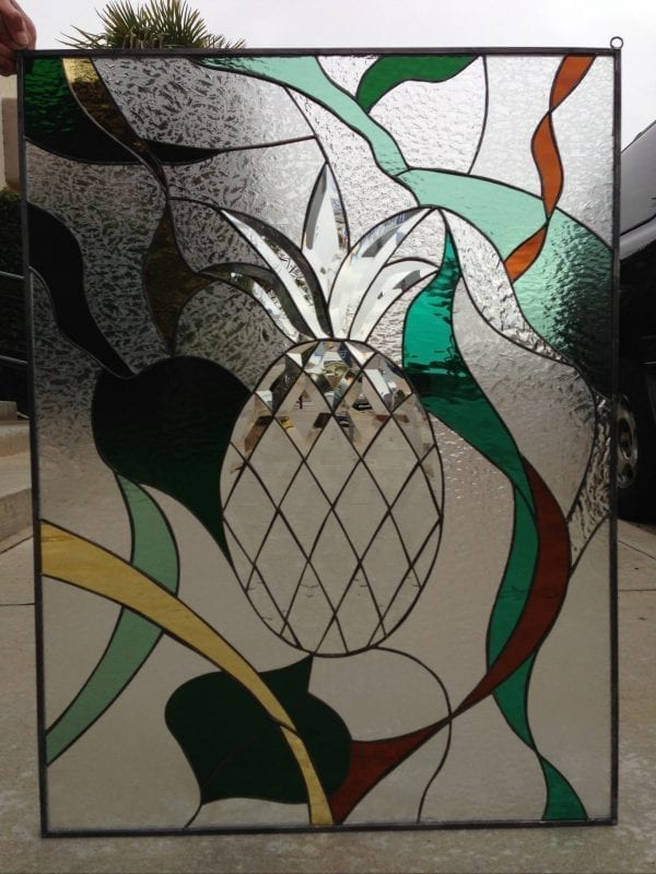 Beveled Pineapple Abstract Leaded Stained Glass Window