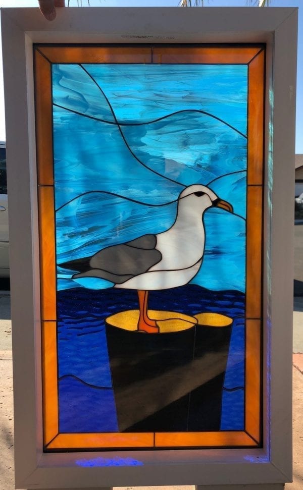 Seagull & Ocean Stained Glass Window (Insulated In Tempered Glass & Vinyl Framed)