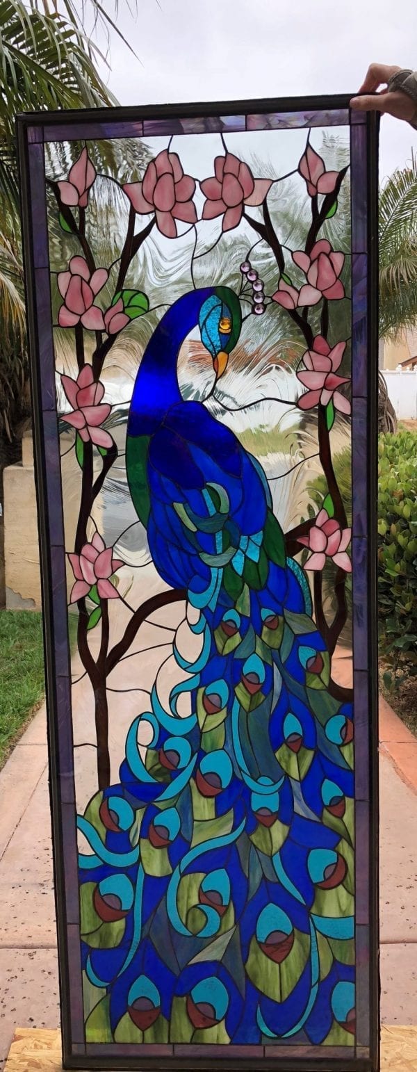 Wow! Colorful Peacock Stained Glass Window Panel