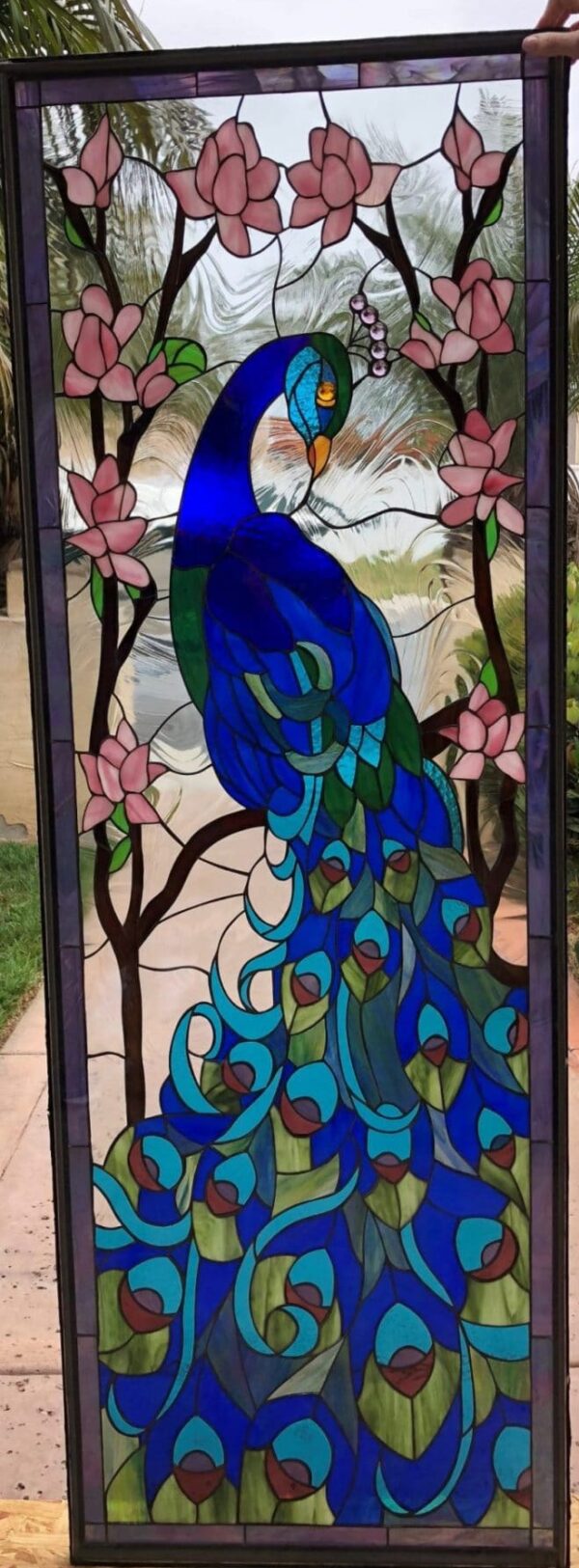Wow! Colorful Peacock Stained Glass Window Panel