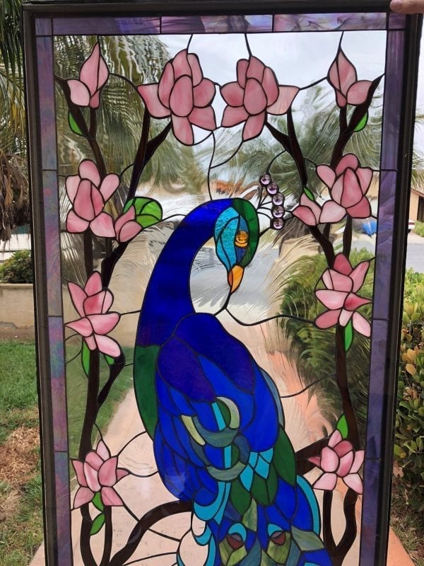Wow! Colorful Peacock Stained Glass Window Panel