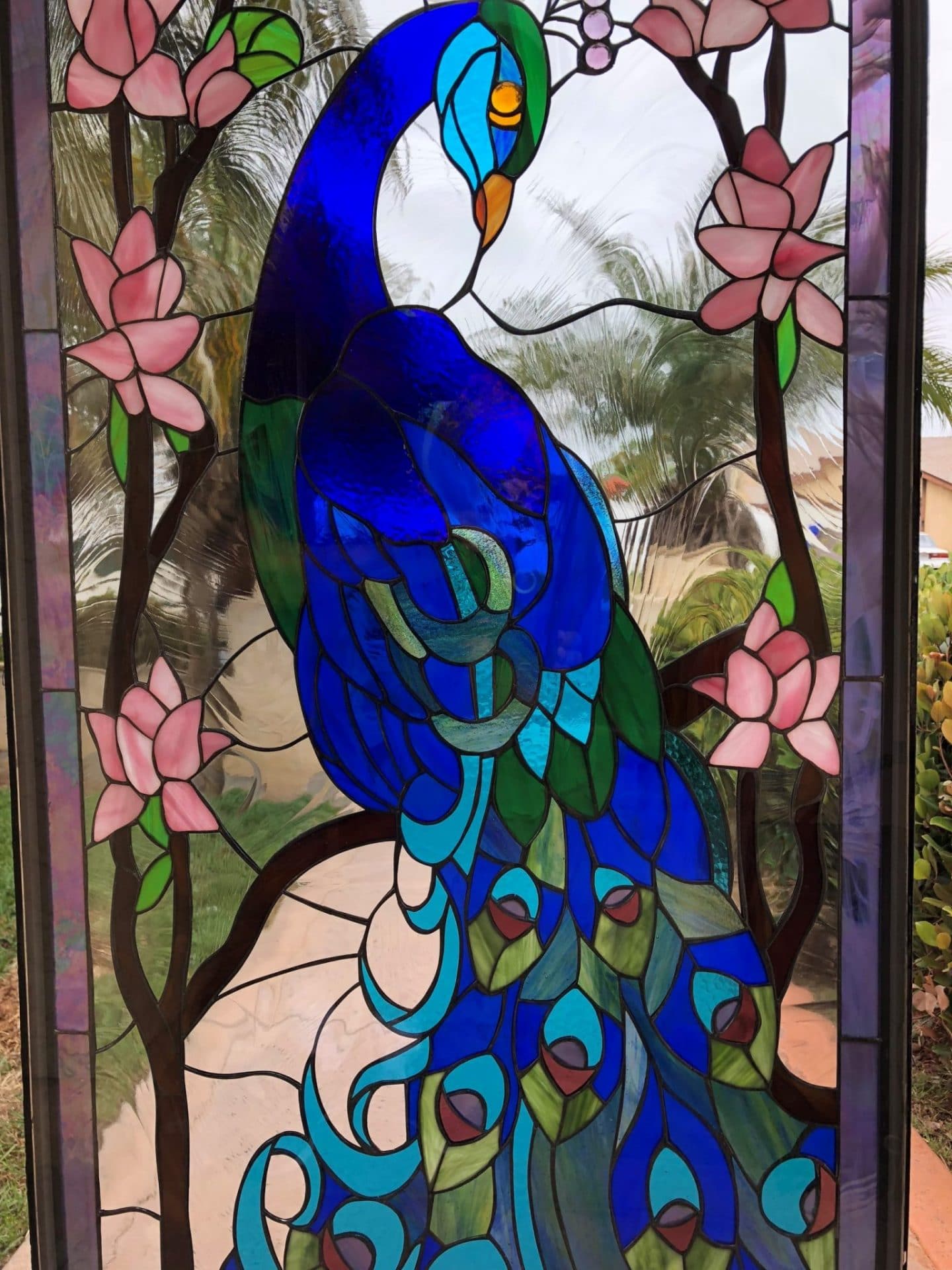 Wow! Colorful Peacock Stained Glass Window Panel