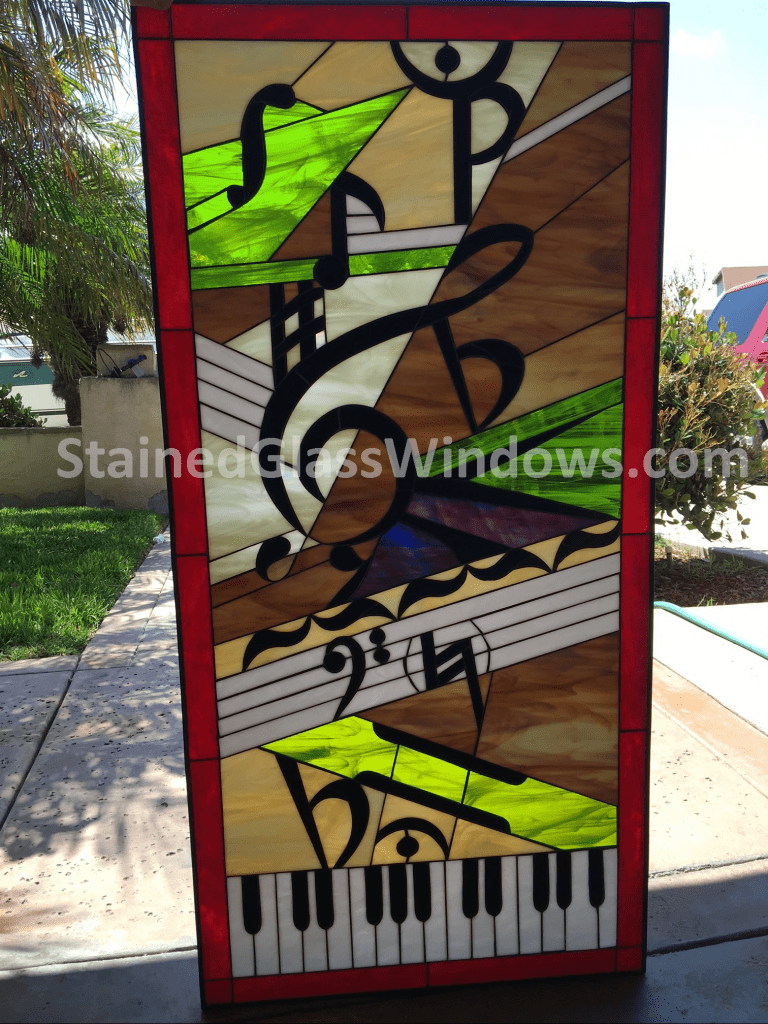 Piano & Music Note Stained Glass Leaded Windows Panel