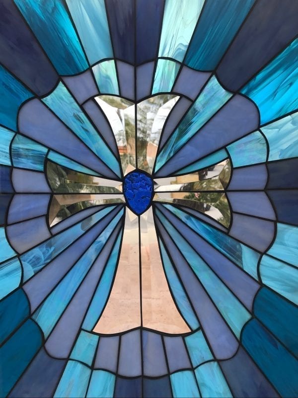 Beautiful Blue Cross Stained Glass Window Panel