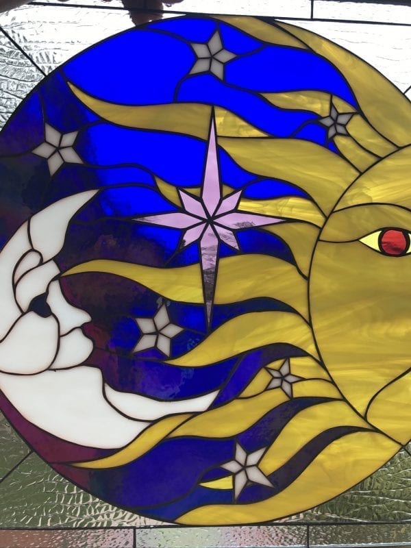 So Pretty! Crescent Moon, Sun & Stars "Leaded Stained Glass Window Panel"