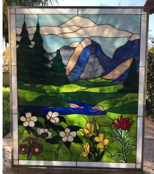 Autumn Wildflowers Leaded Stained Glass Window Panel