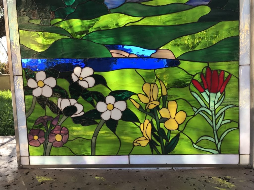 Autumn Wildflowers Leaded Stained Glass Window Panel