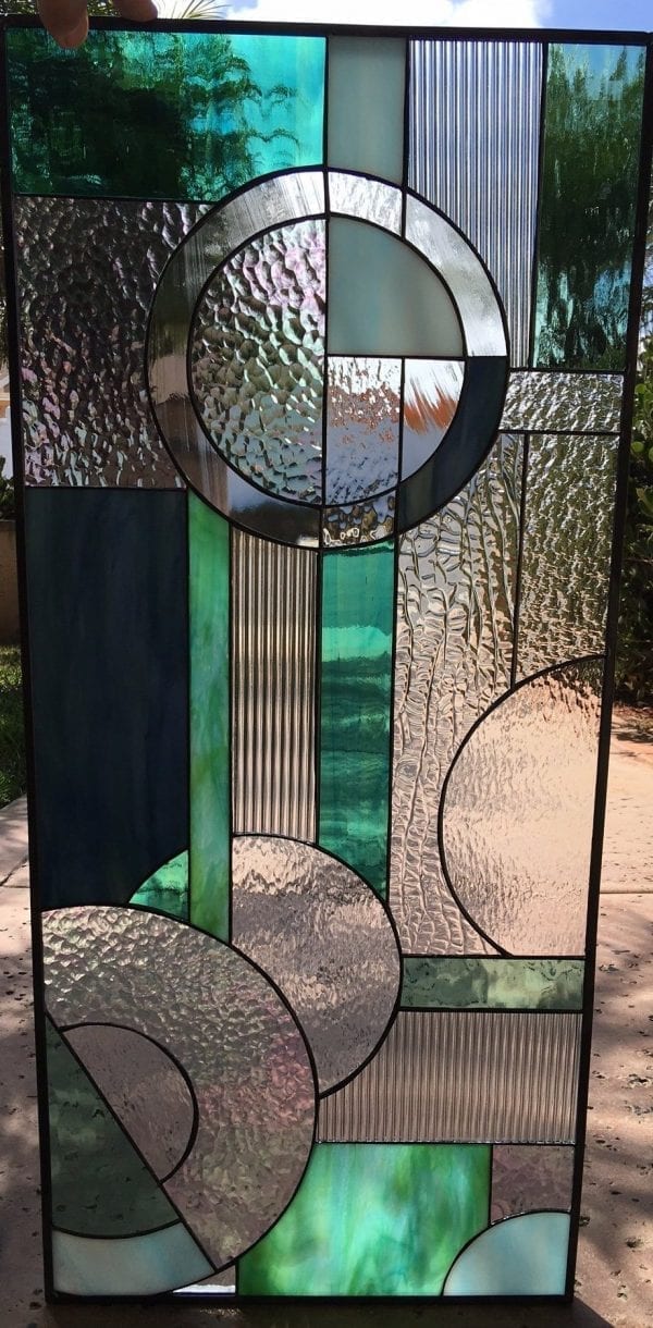 Lovely Abstract Circles "Viejo" Stained Leaded Glass Panel