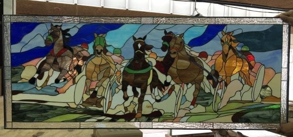 "The Finish Line" Horse Chariot Racing Leaded Leaded Stained Glass