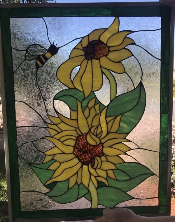 Cheerful! Sunflower Leaded Stained Glass Window Panel