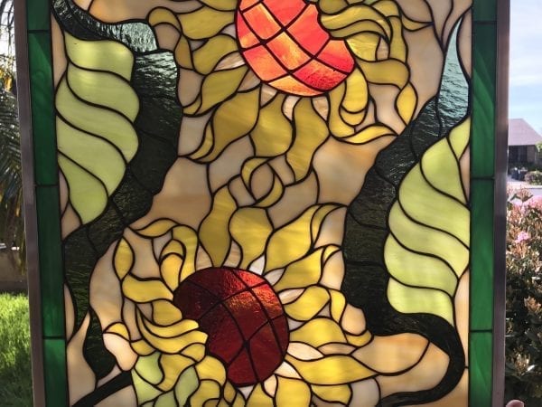 Colorful!! Summertime Sunflower Stained Glass Window Panel