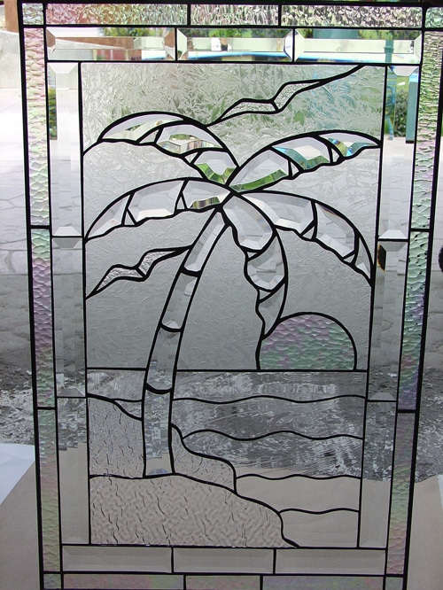 So Beautiful! Beveled Glass Palm Tree on Beach Leaded Stained Glass Window