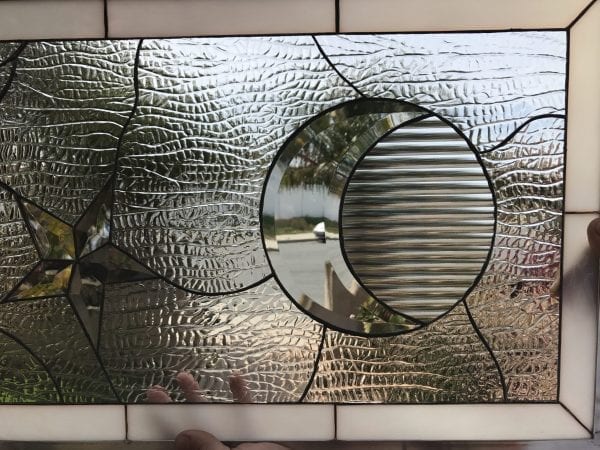 So Pretty! Crescent Moon, Sun & Star #1 Leaded Stained Glass Window Panel Or Cabinet Insert