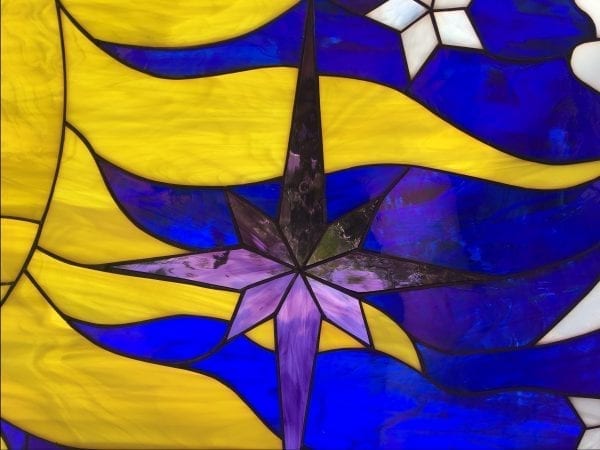 So Pretty! Crescent Moon, Sun & Stars "Leaded Stained Glass Window Panel"