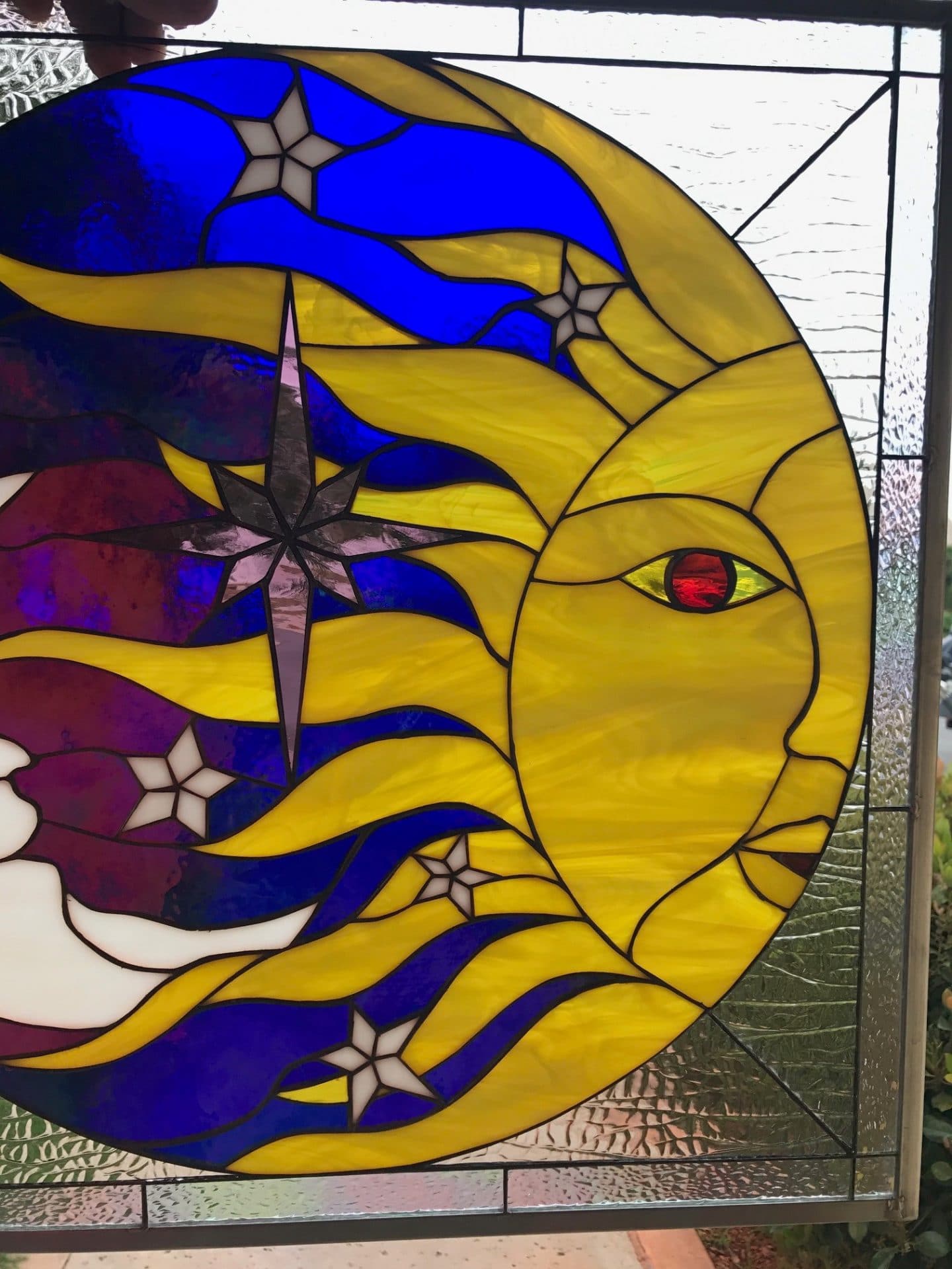 So Pretty! Crescent Moon, Sun & Stars "Leaded Stained Glass Window Panel"