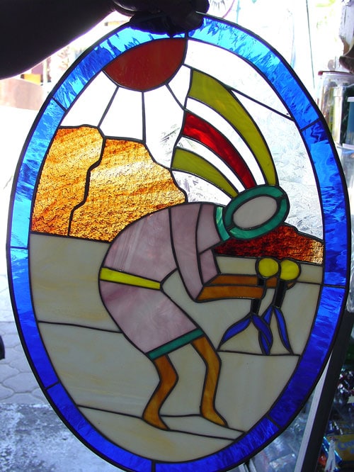 Kokopelli Southwestern Leaded Stained Glass Window Panel