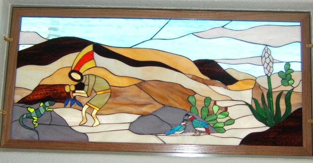 Kokopelli & Sunset Southwestern Stained Glass