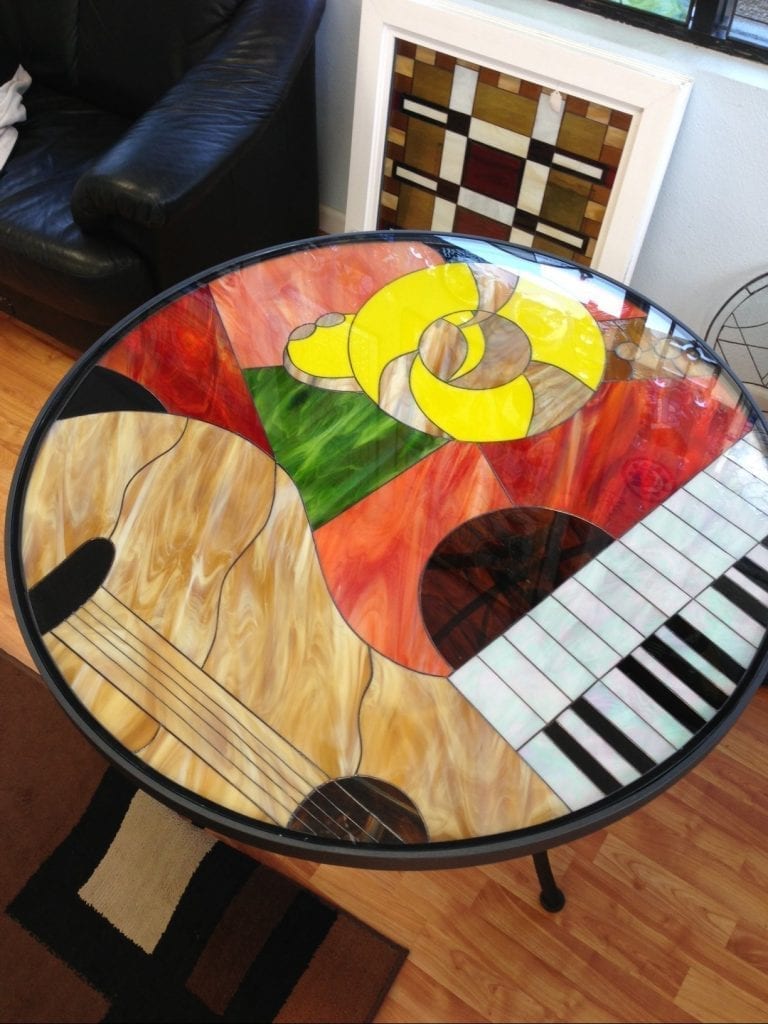 Tempered Triple Pane (Insulated) Stained Glass Music Themed Table