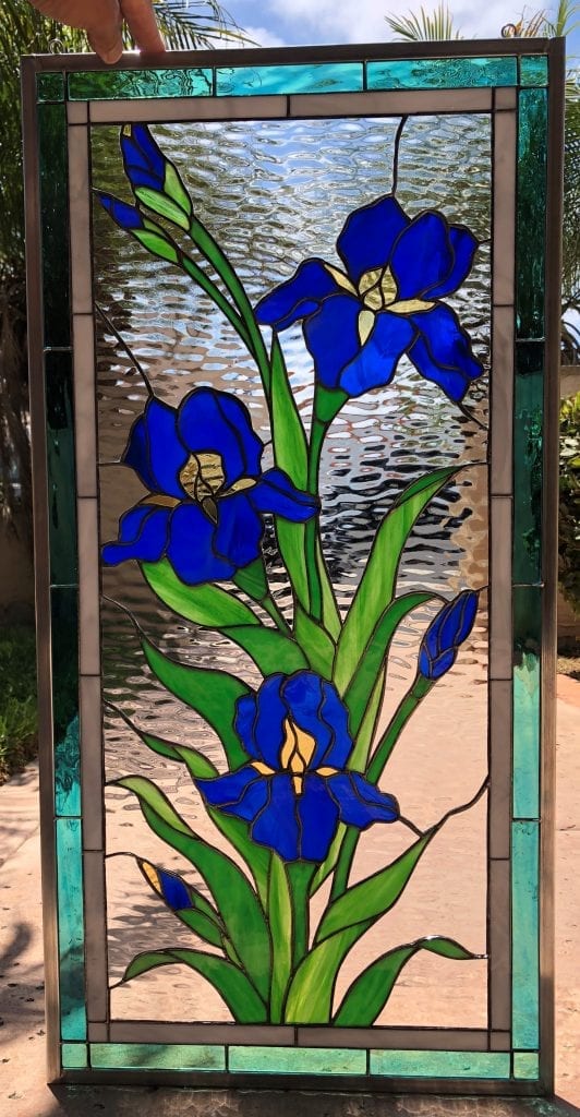 Iris Trio Leaded Stained Glass Window Panel