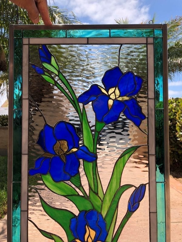 Iris Trio Leaded Stained Glass Window Panel