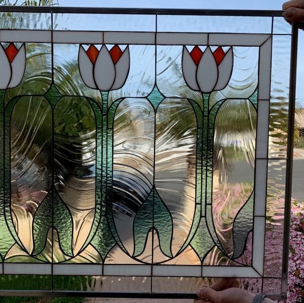 Classic English Tulips Leaded Stained Glass Window Panel