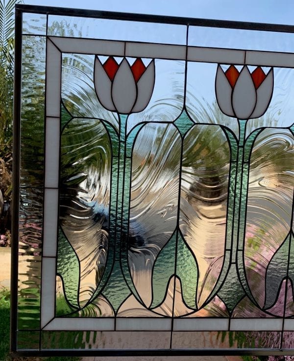 Classic English Tulips Leaded Stained Glass Window Panel