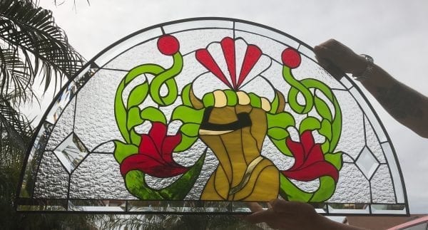 The Arched "Medieval Knight" Leaded Stained Glass Window Panel