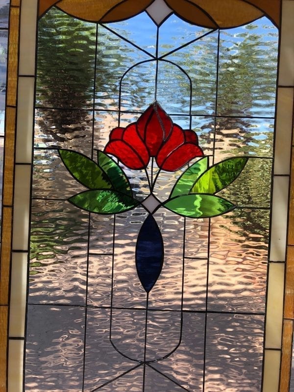 Insulated and pre-installed in vinyl frame! Victorian Rose #2 Style Stained Glass Window