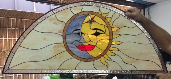 Cute!!! Cozy Sun, Moon & Star Leaded Stained Glass Window Panel