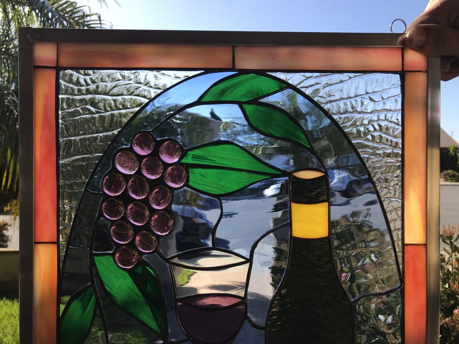 Lovely Stained Glass Wine Bottle & Jeweled Grapes
