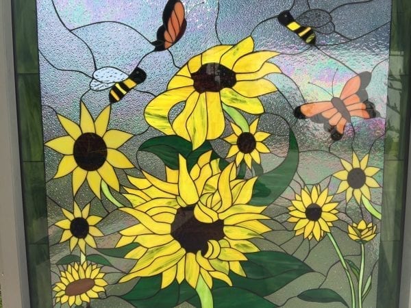 Incredible Bright Sunflower & Bumble Bee Stained Glass | Vinyl Framed And Insulated