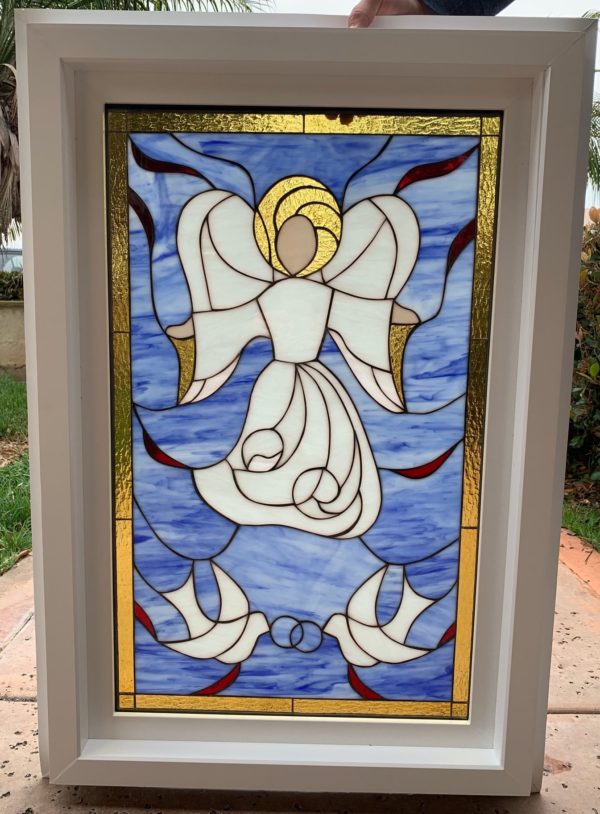 Lovely! Angel and Doves Stained Glass Window (Insulated In Tempered Glass & Vinyl Framed)