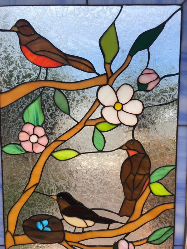 Lovely! Birds And Blossoms Stained Glass Window Panel