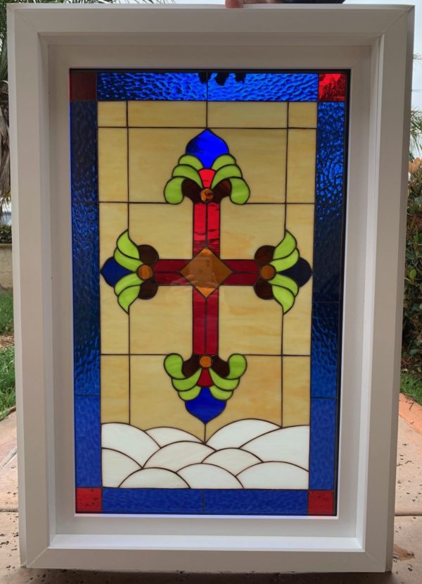Magnificent Colorful Cross Stained Glass Window Insulated And In A Vinyl Frame