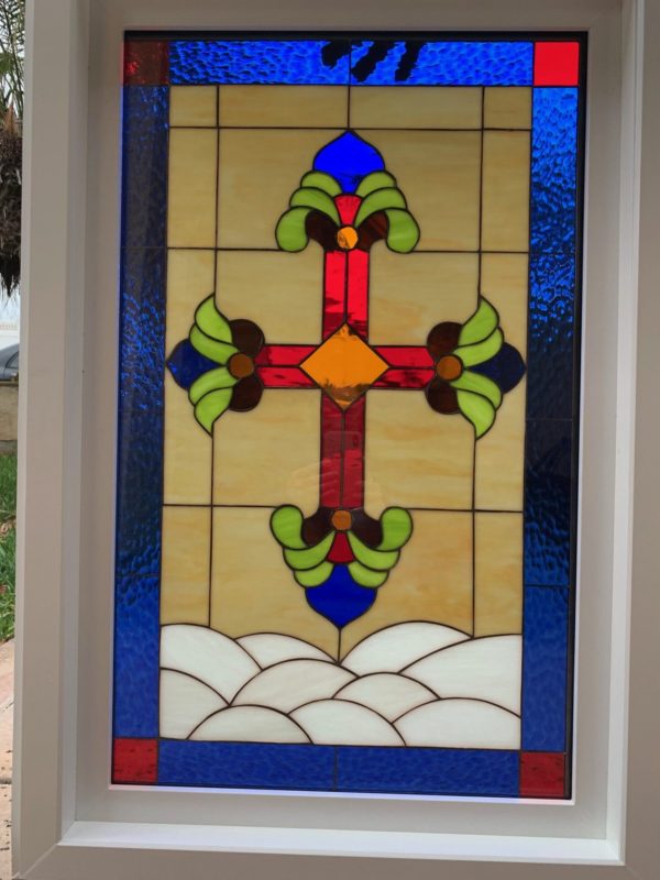 Magnificent Colorful Cross Stained Glass Window Insulated And In A Vinyl Frame