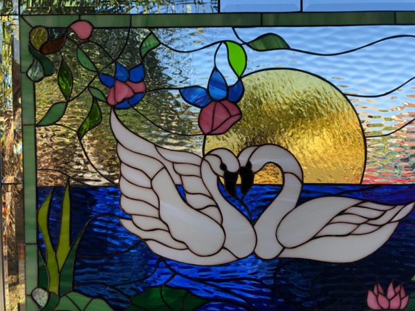 Charming! Swans In Love Stained Glass Window Panel