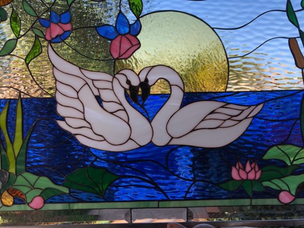 Charming! Swans In Love Stained Glass Window Panel